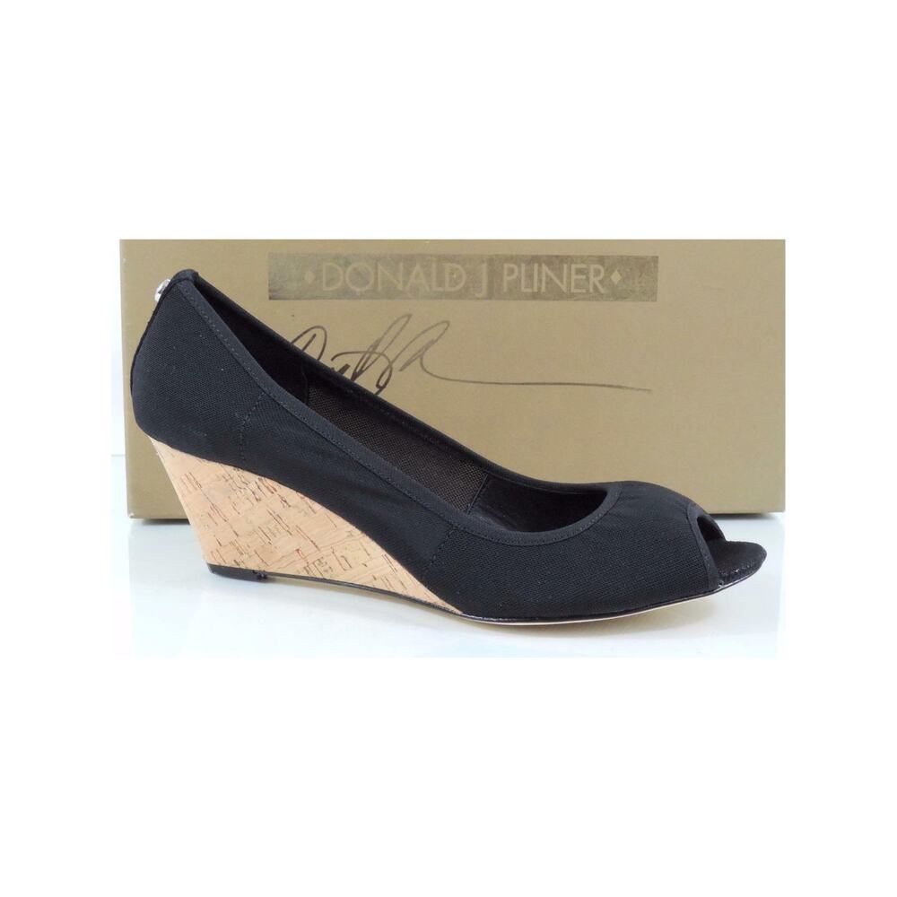 Donald J Pliner Molly Open Toe Wedge Pumps Black Stretch Size 7.5